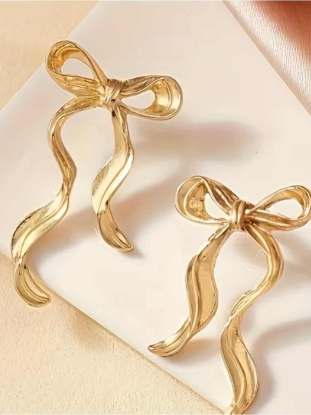 Gold Bow Ribbon Earrings - Sculpted Metallic